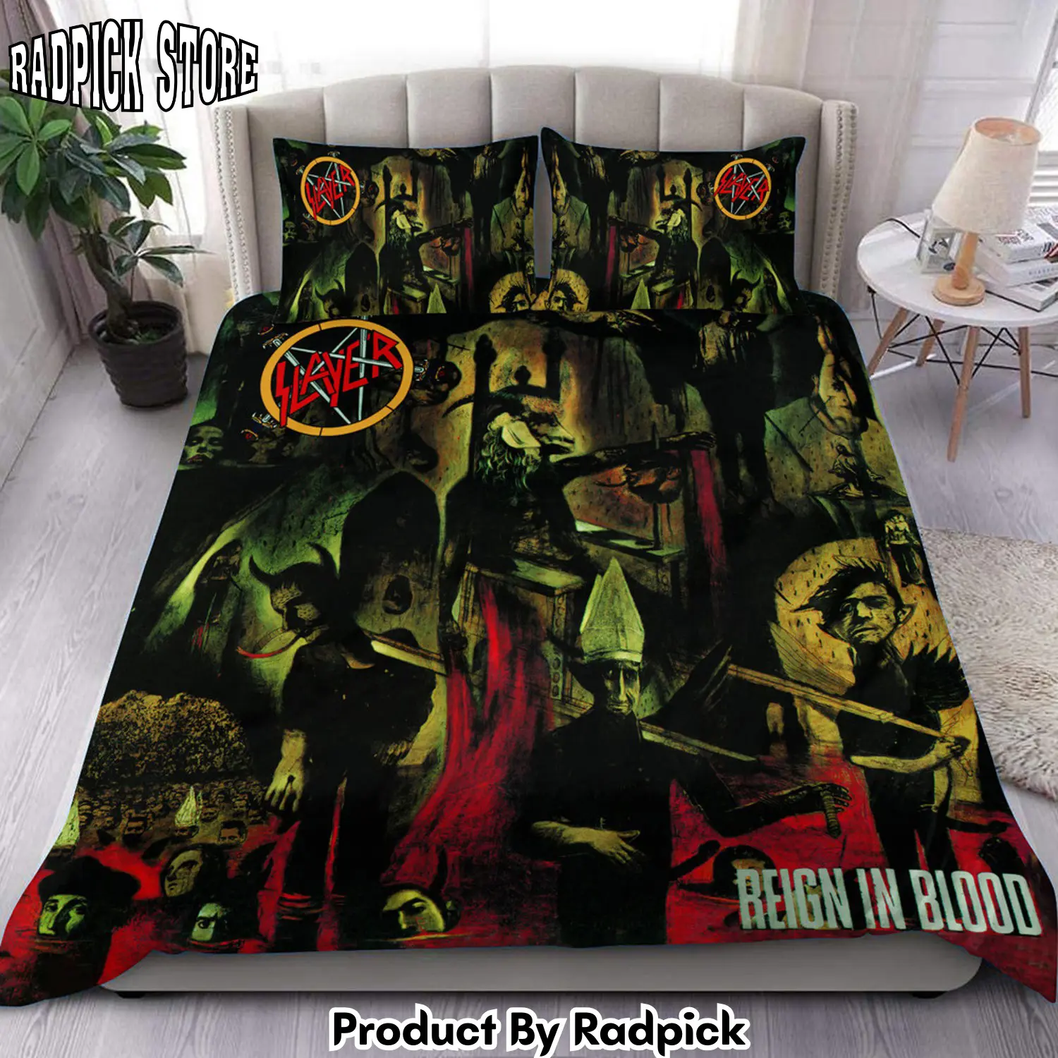 Radpick slayer reign in blood all over printed bedding set q290907 rp3272286
